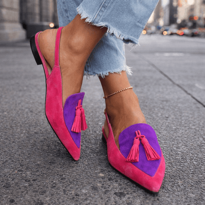 Eliza Tasseled Strappy Sandals - Pink and Purple