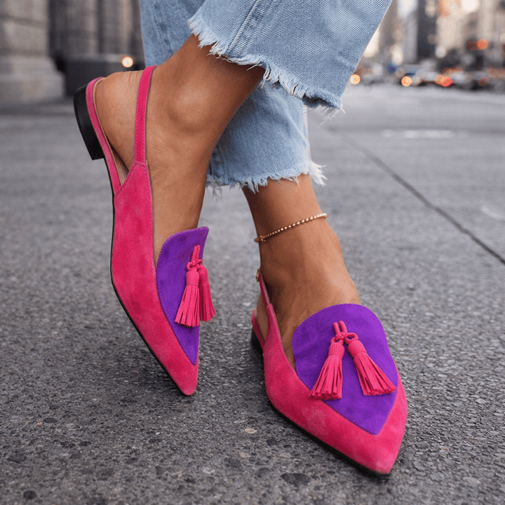 Eliza Tasseled Strappy Sandals - Pink and Purple