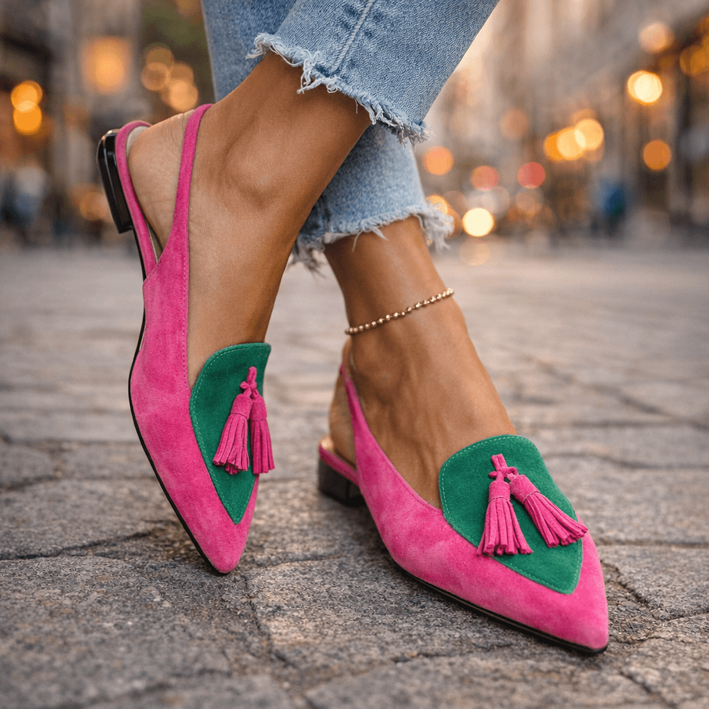 Eliza Tasseled Strappy Sandals - Pink and Green