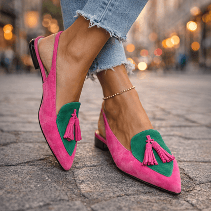 Eliza Tasseled Strappy Sandals - Pink and Green