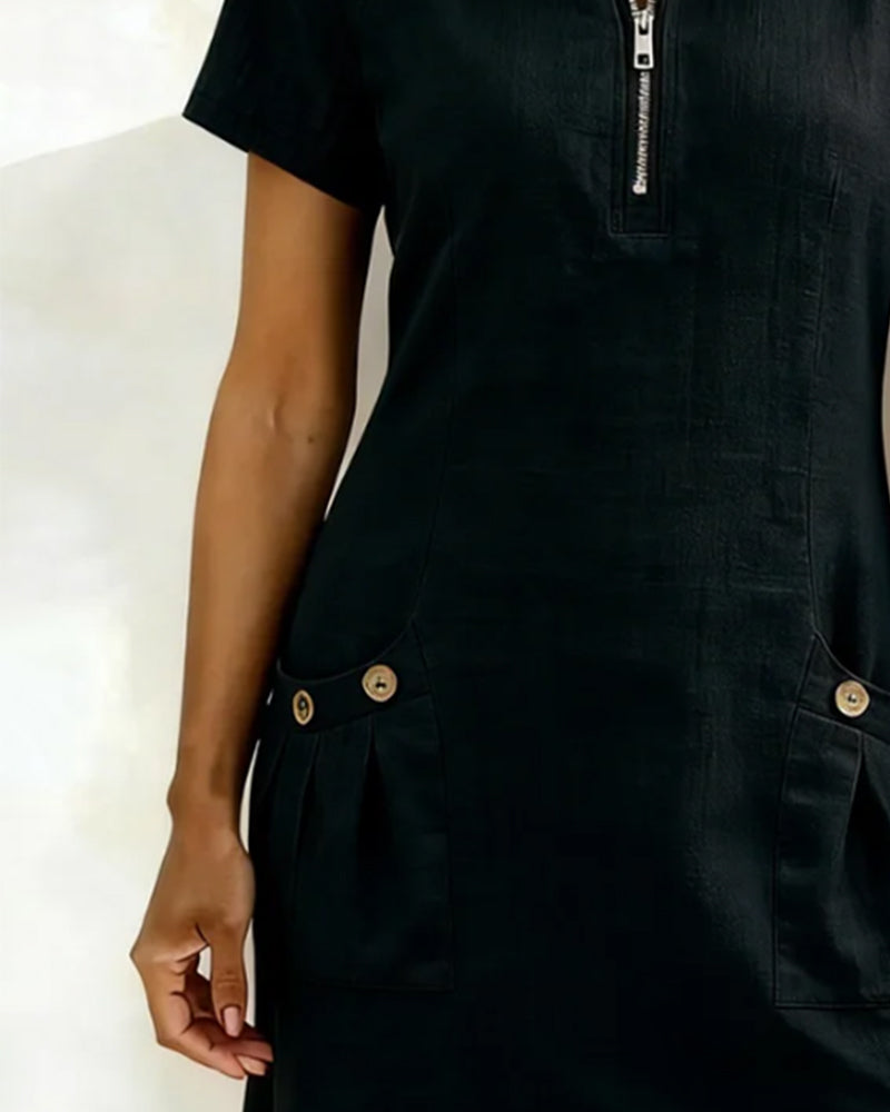 Leliana elegant cotton-linen dress detail image