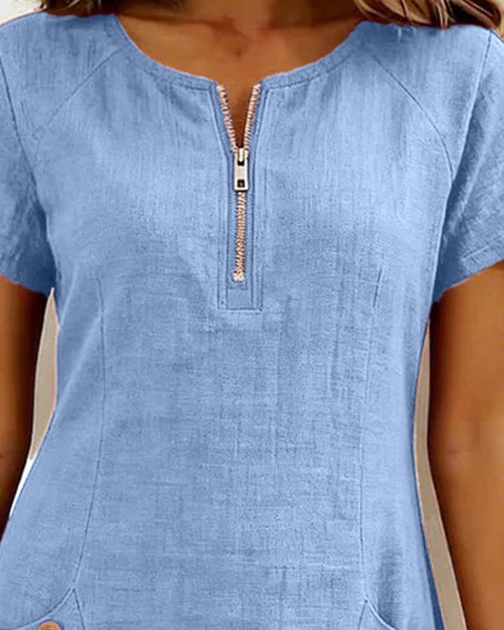 Leliana elegant cotton-linen dress detail image