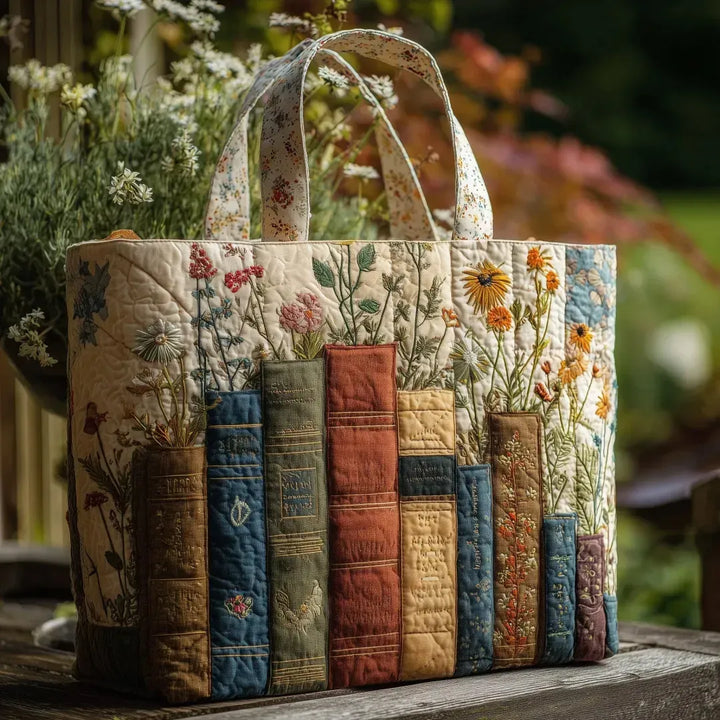 Tote Padded Bag - Books and Flowers