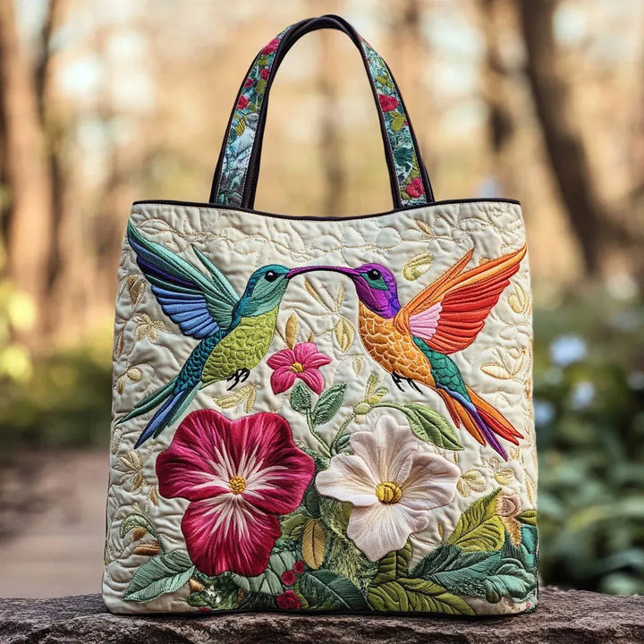 Tote Padded Bag - Hummingbird and White Flowers