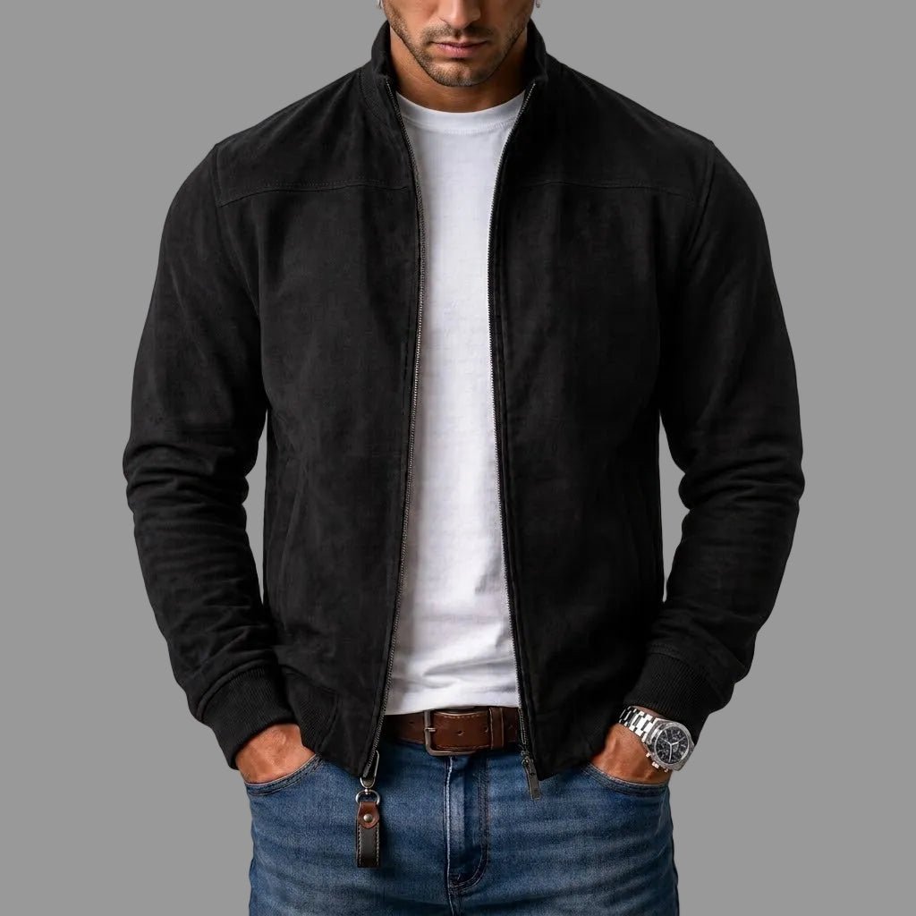 Frederick Suede Bomber Jacket - Black