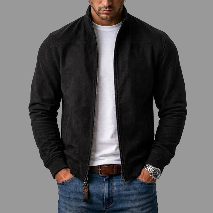 Frederick Suede Bomber Jacket - Black