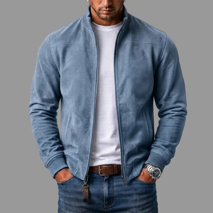 Frederick Suede Bomber Jacket - Sky Blue