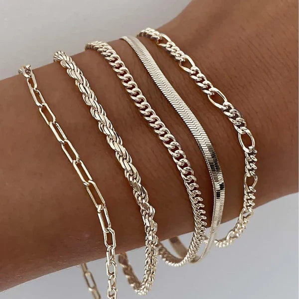 5-Piece Gold Bracelet Set - White Gold