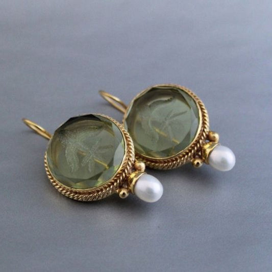 Penelope Vintage | Earrings with Green Stone and Pearl