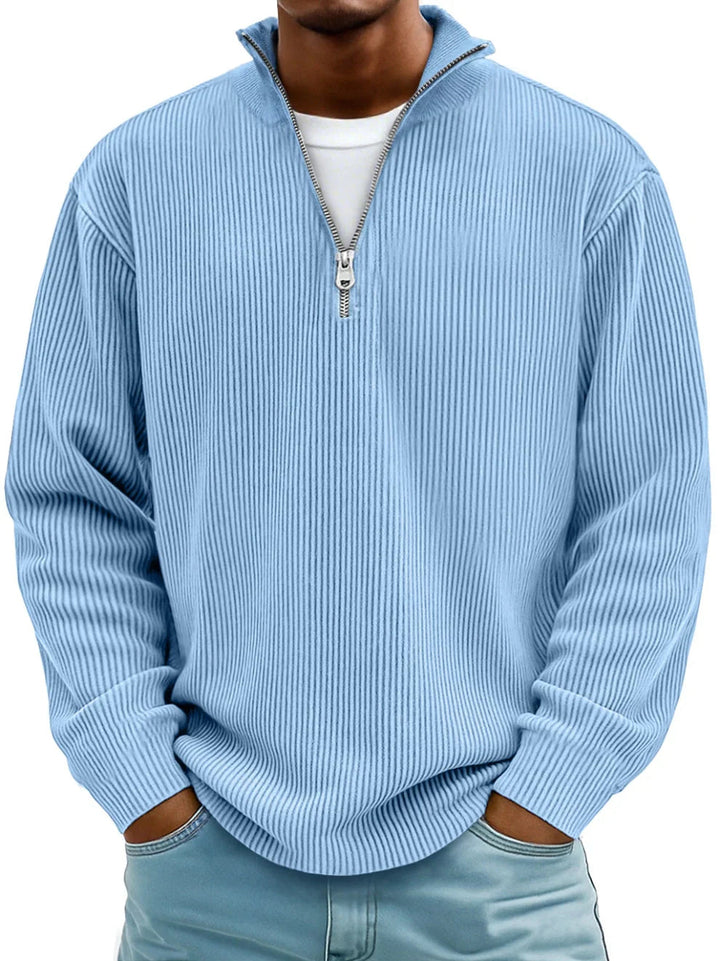 Rupert Ribbed Zip-Neck Jumper - Sky Blue
