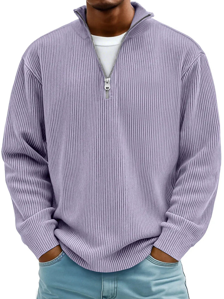 Rupert Ribbed Zip-Neck Jumper - Mauve