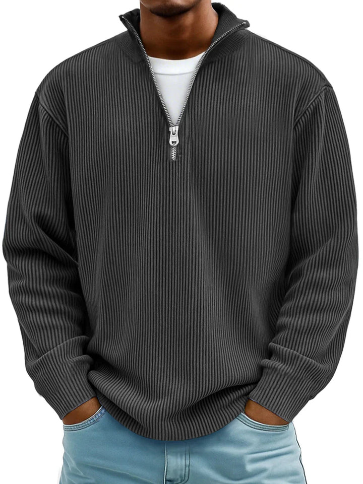 Rupert Ribbed Zip-Neck Jumper - Black