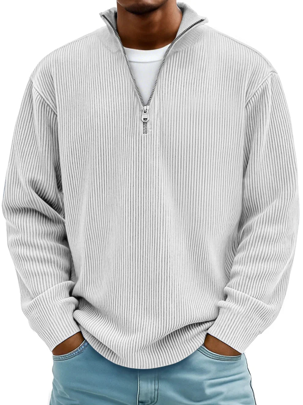 Rupert Ribbed Zip-Neck Jumper - White