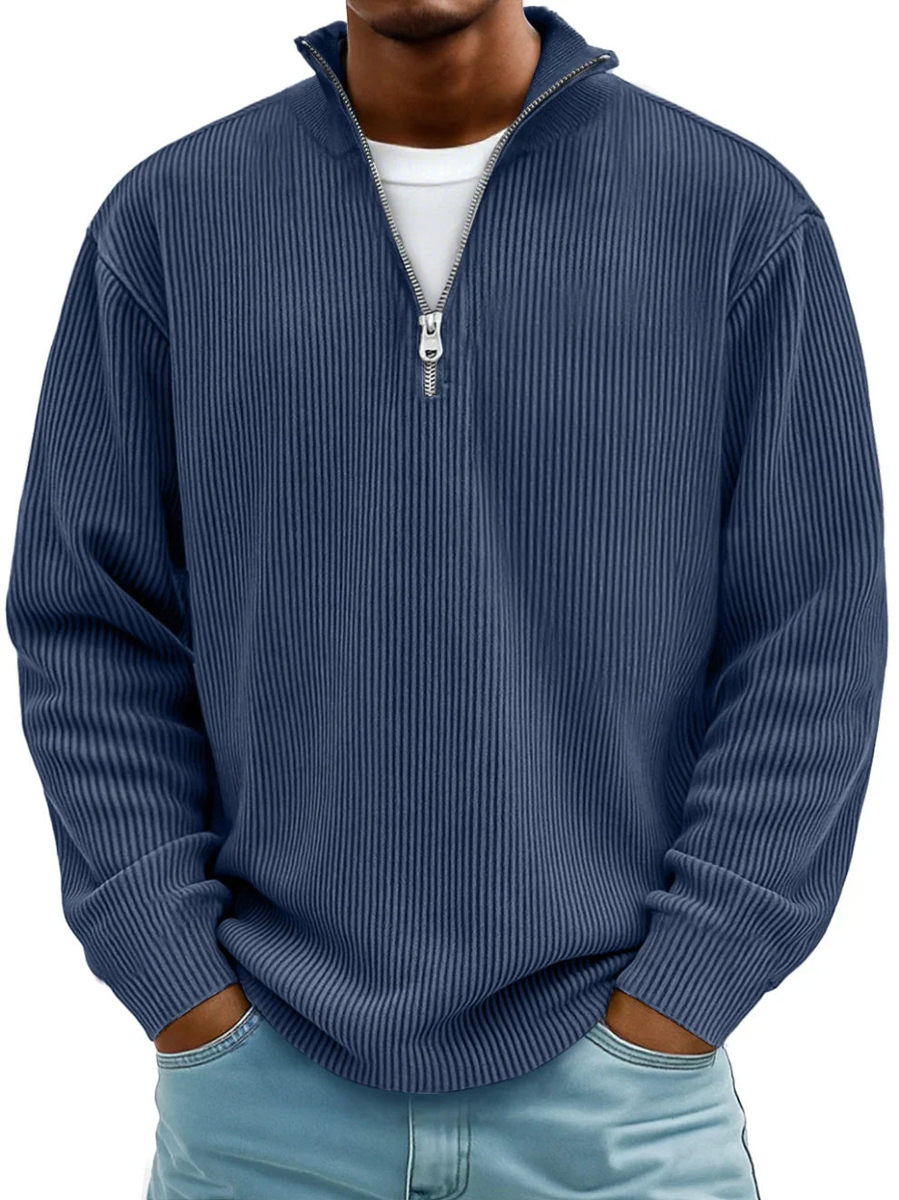 Rupert Ribbed Zip-Neck Jumper - Navy