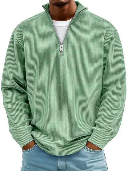 Rupert Ribbed Zip-Neck Jumper - Sage Green