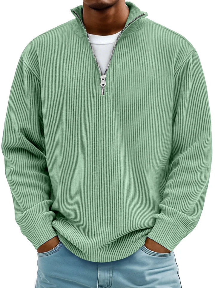 Rupert Ribbed Zip-Neck Jumper - Sage Green