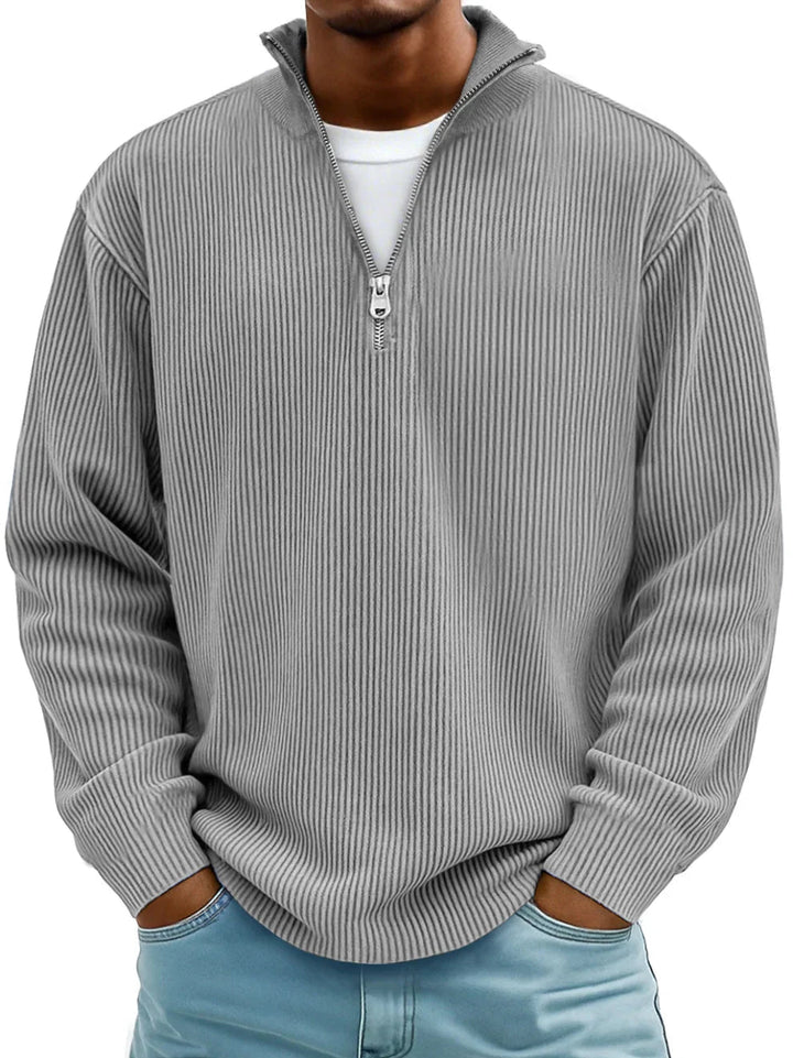 Rupert Ribbed Zip-Neck Jumper - Grey