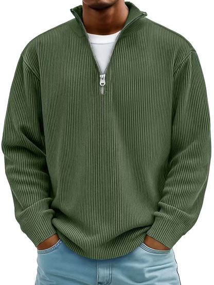 Rupert Ribbed Zip-Neck Jumper - Military Green