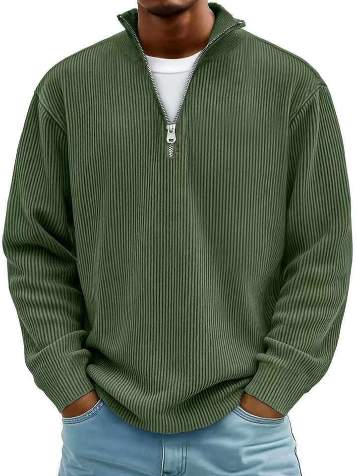 Rupert Ribbed Zip-Neck Jumper - Military Green