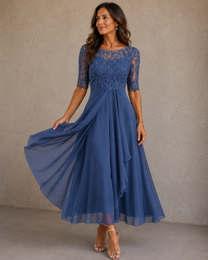 Abella Lace and Chiffon Dress - Blue