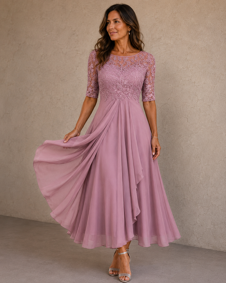 Abella Lace and Chiffon Dress - Pink