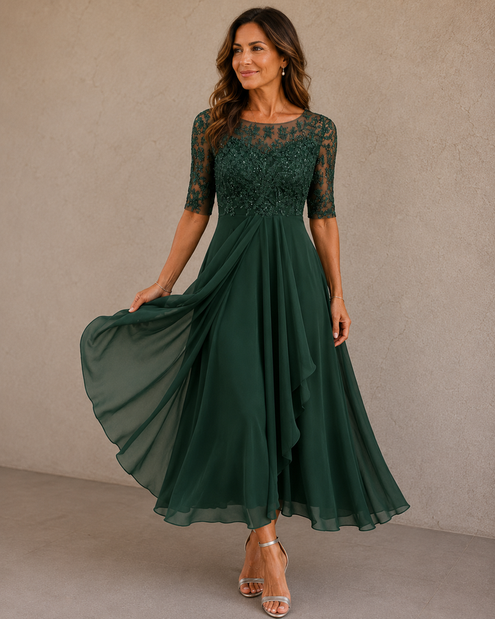 Abella Lace and Chiffon Dress - Green