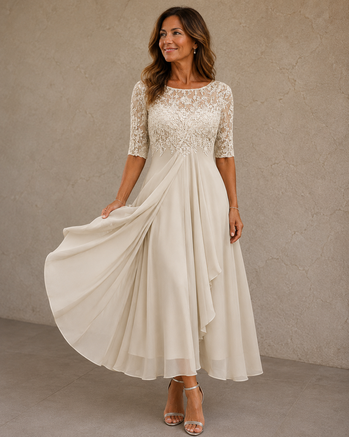 Abella Lace and Chiffon Dress - White