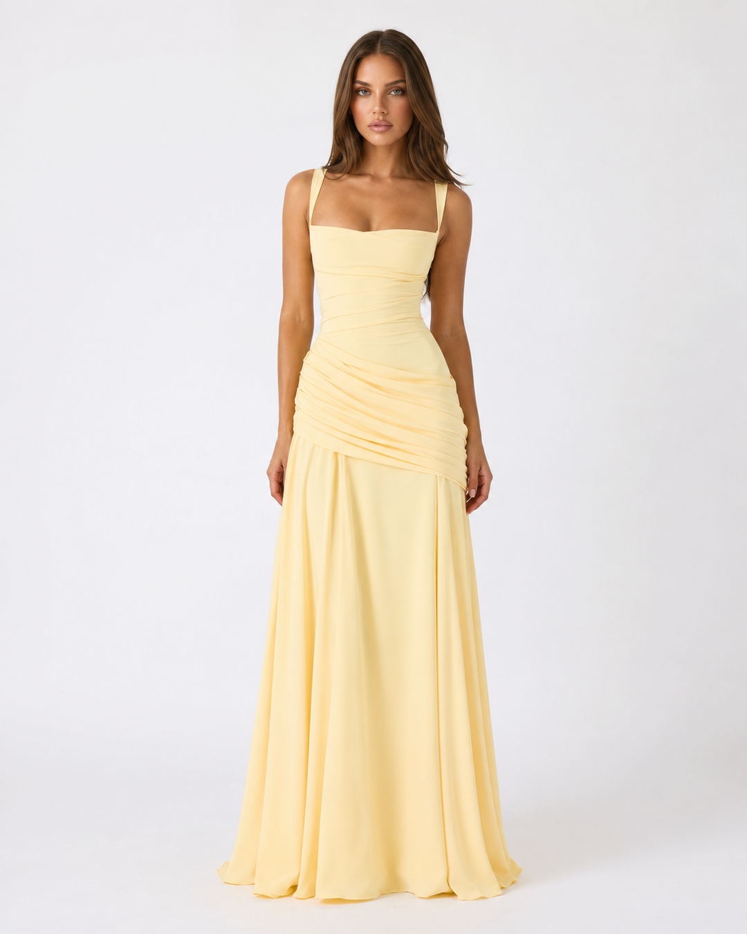 Enie Draped Square-Neck Maxi Dress - Yellow