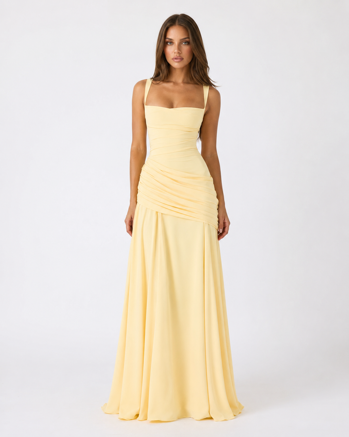 Enie Draped Square-Neck Maxi Dress - Yellow