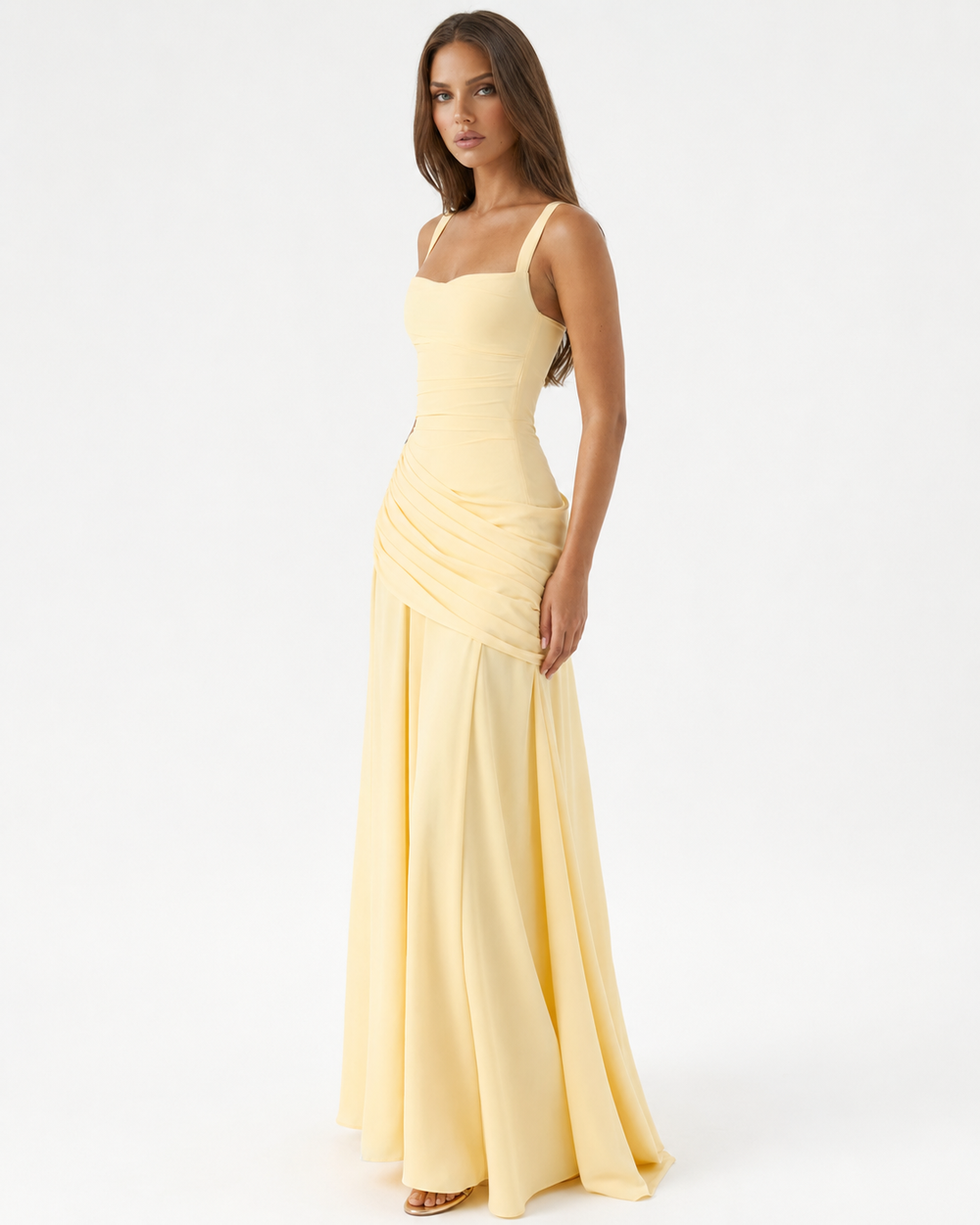 Enie Draped Square-Neck Maxi Dress