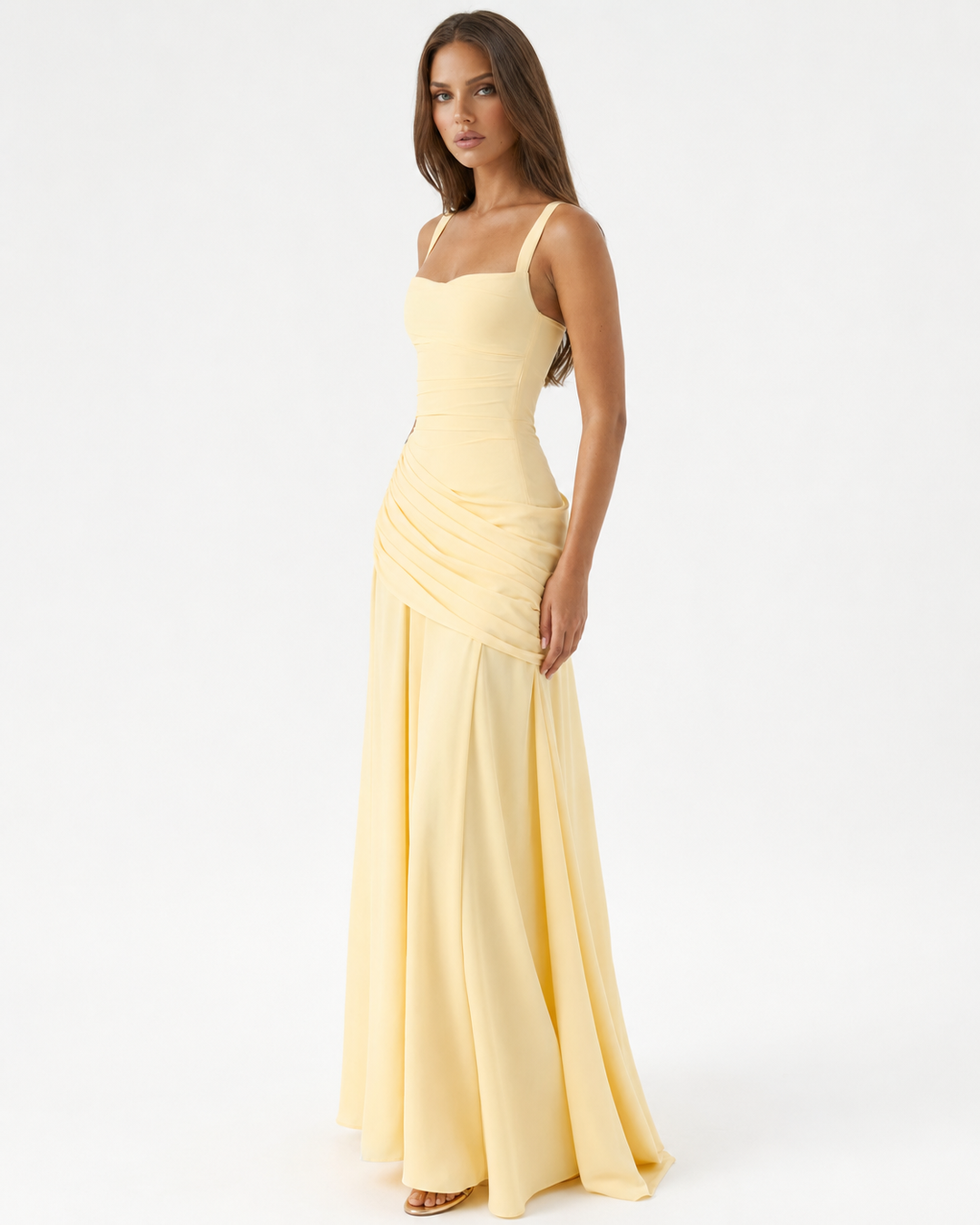 Enie Draped Square-Neck Maxi Dress