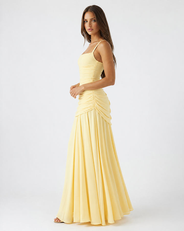 Enie Draped Square-Neck Maxi Dress