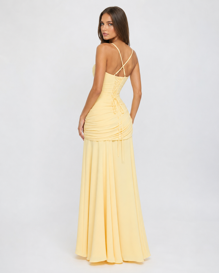 Enie Draped Square-Neck Maxi Dress