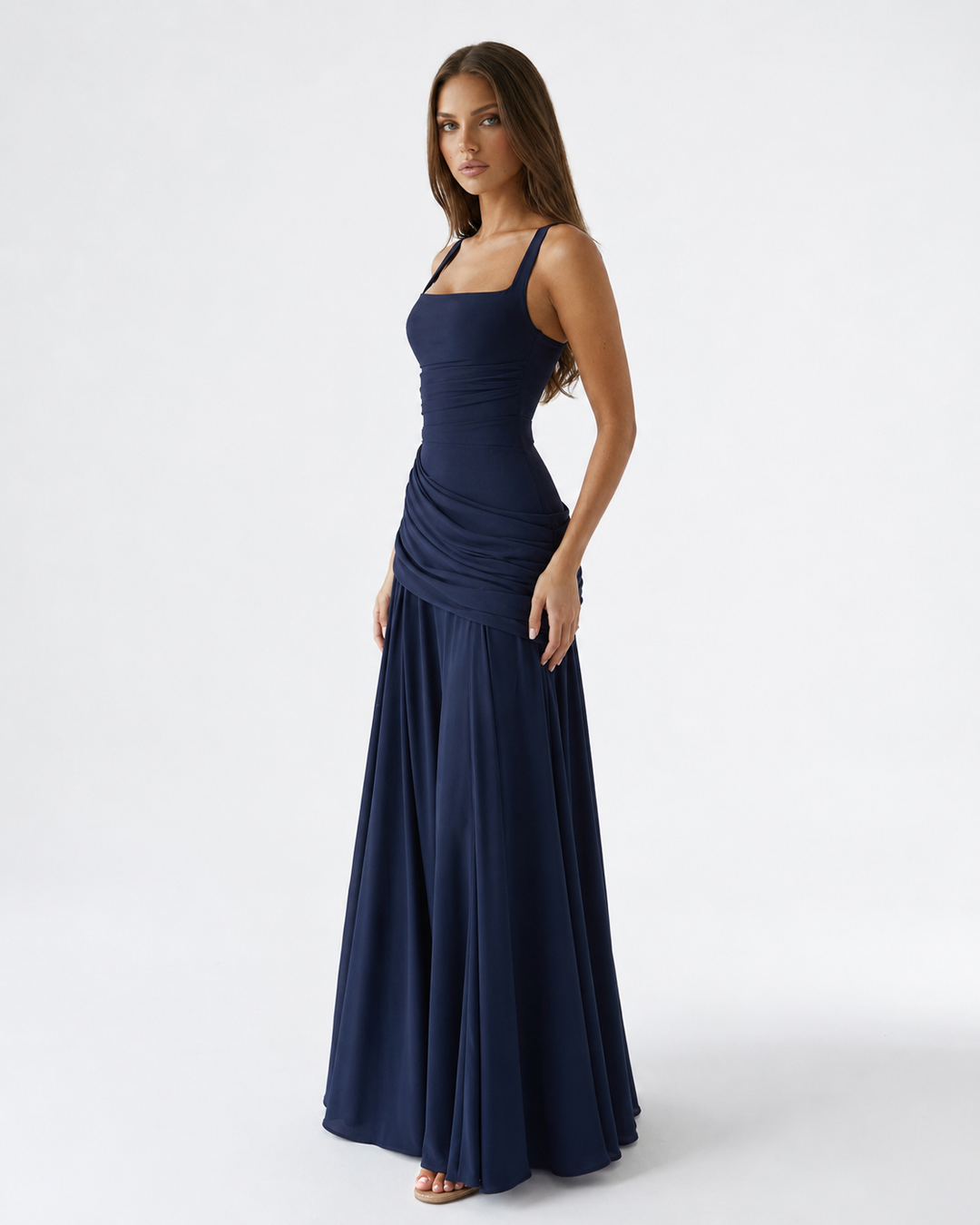 Enie Draped Square-Neck Maxi Dress