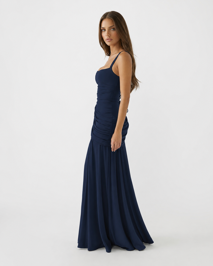 Enie Draped Square-Neck Maxi Dress