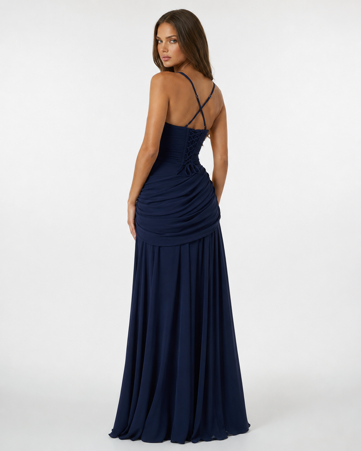Enie Draped Square-Neck Maxi Dress