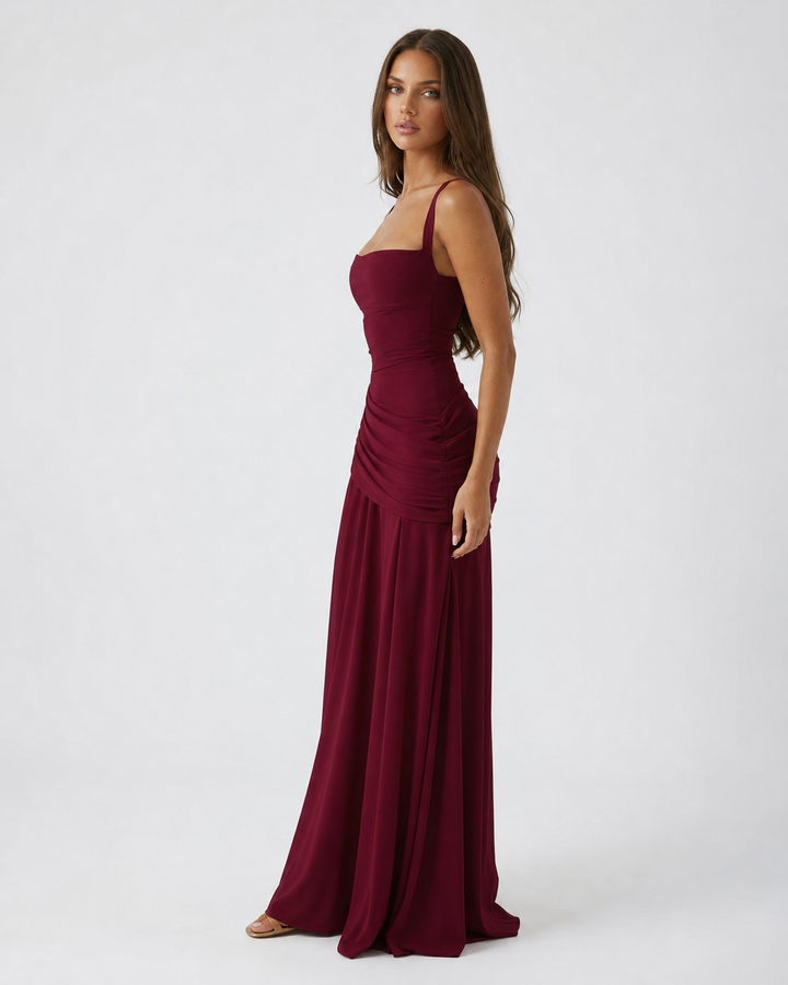 Enie Draped Square-Neck Maxi Dress