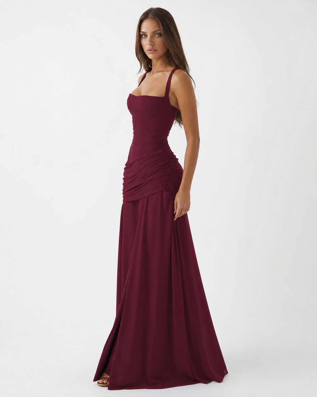 Enie Draped Square-Neck Maxi Dress