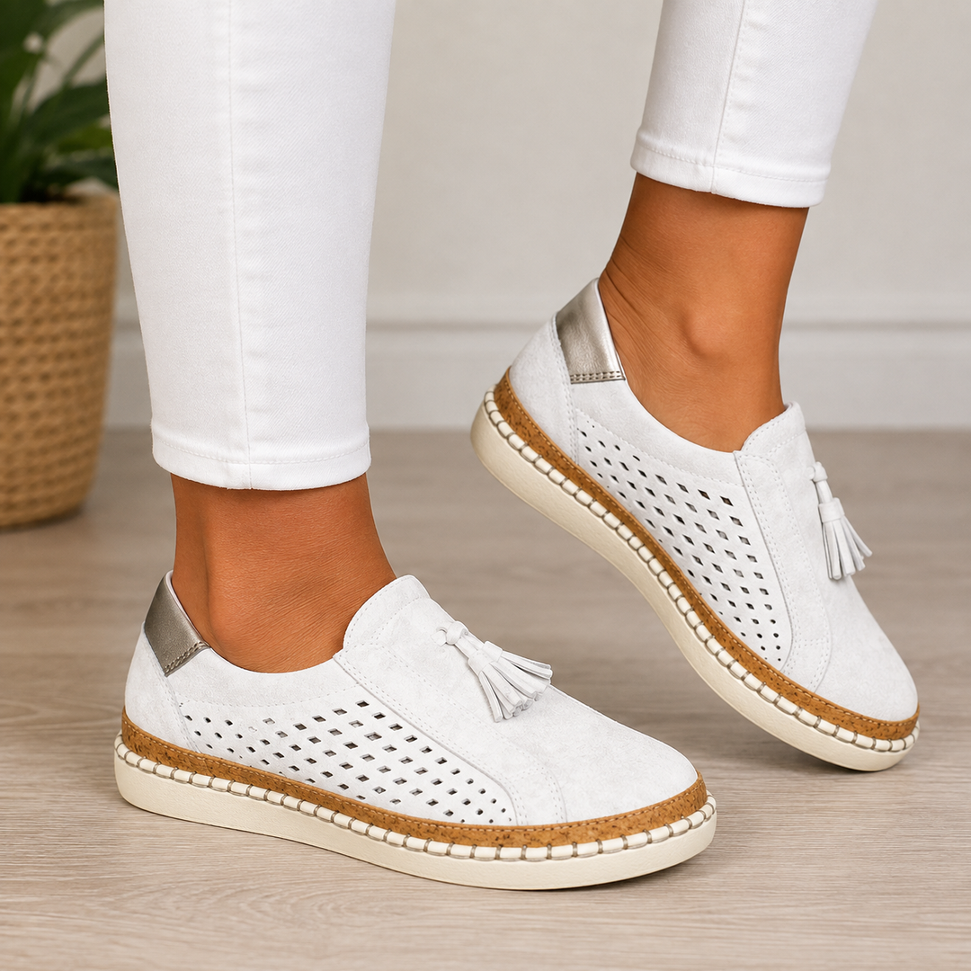 Pauline Perforated Suede Loafers - White