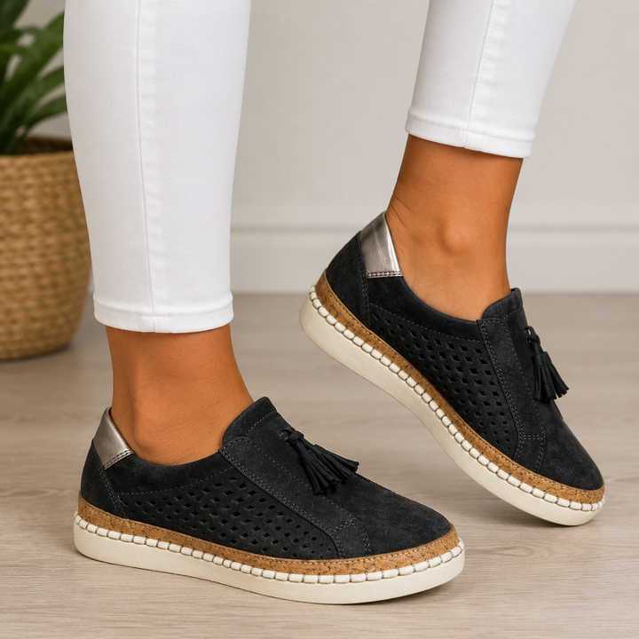 Pauline Perforated Suede Loafers - Black