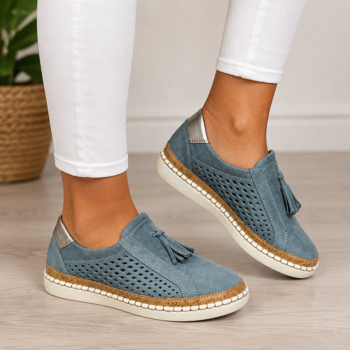 Pauline Perforated Suede Loafers - Blue