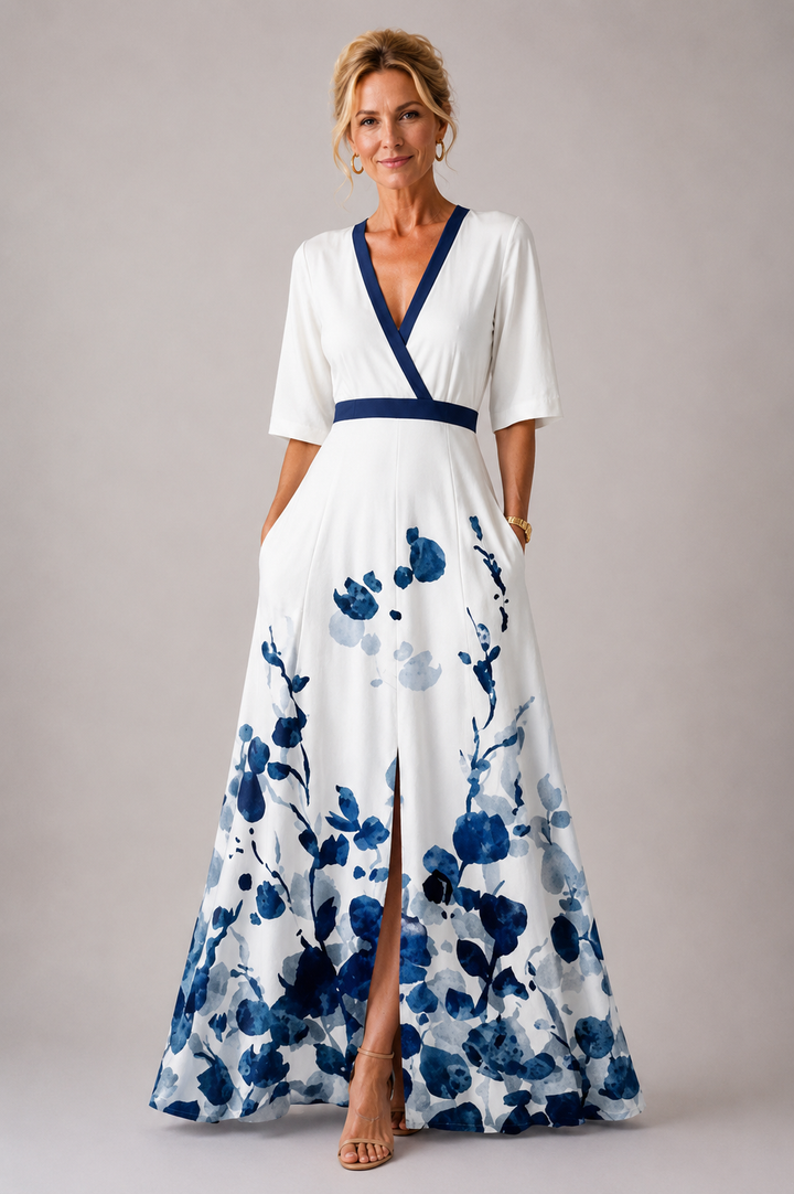 Genevieve Belted Floral Dress - White