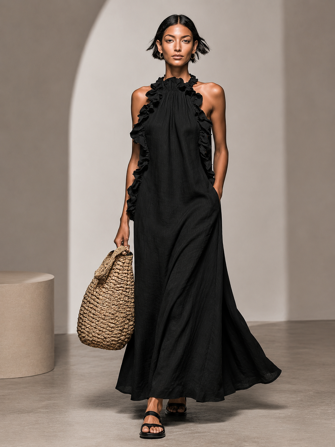 Dorothy Pocketed Maxi Dress - Black