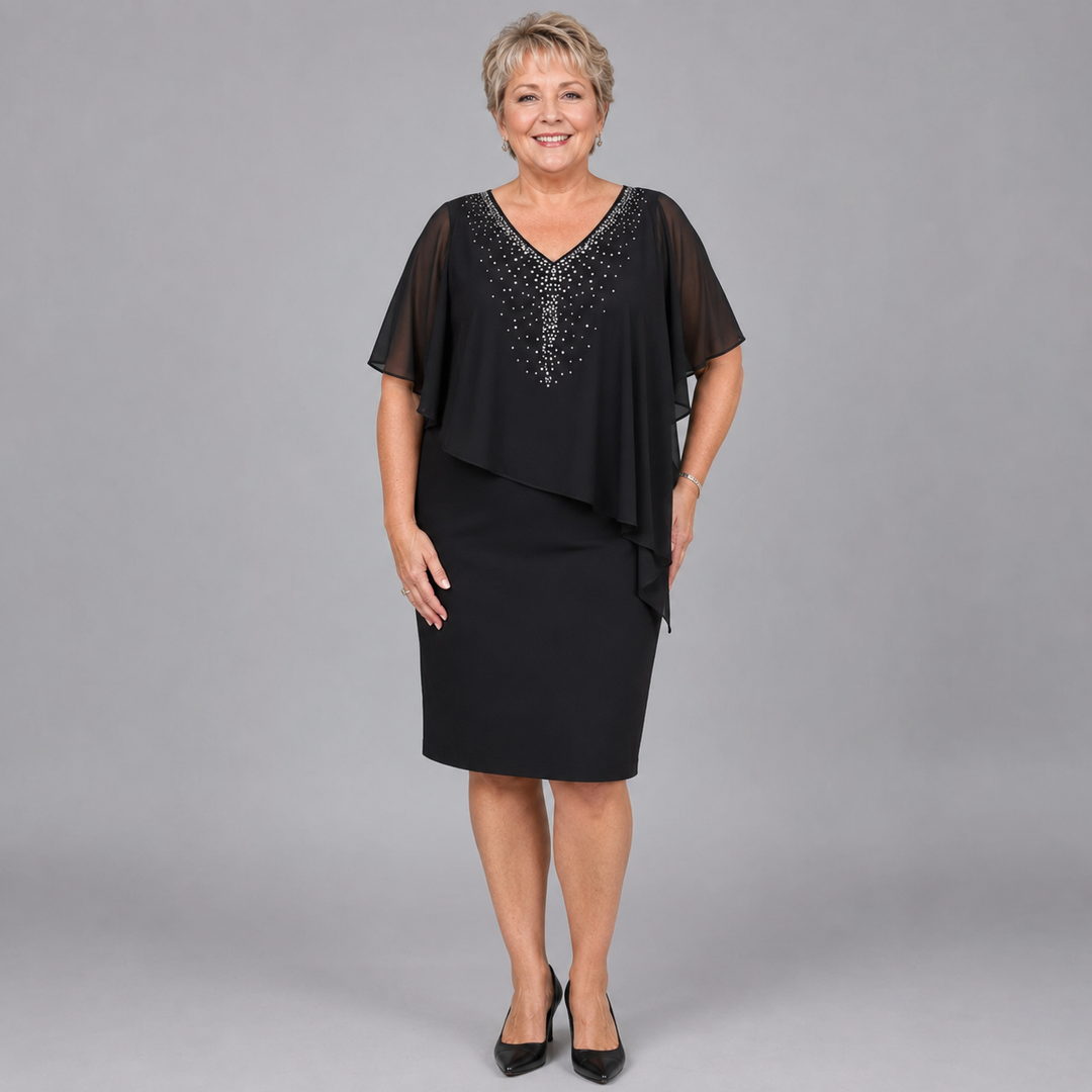 Camille | Rhinestone Chiffon V-Neck Dress