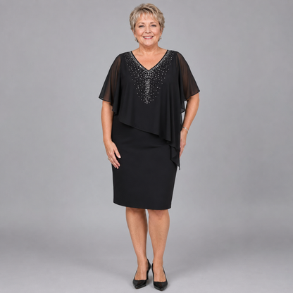 Camille | Rhinestone Chiffon V-Neck Dress