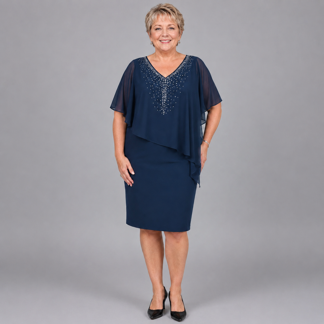 Camille | Rhinestone Chiffon V-Neck Dress