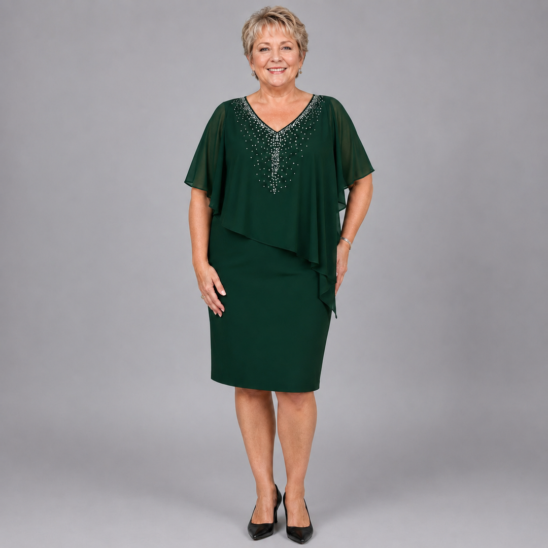 Camille | Rhinestone Chiffon V-Neck Dress