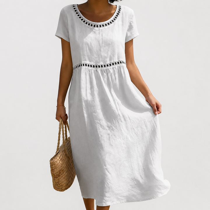Livia Embroidered Linen Dress - White