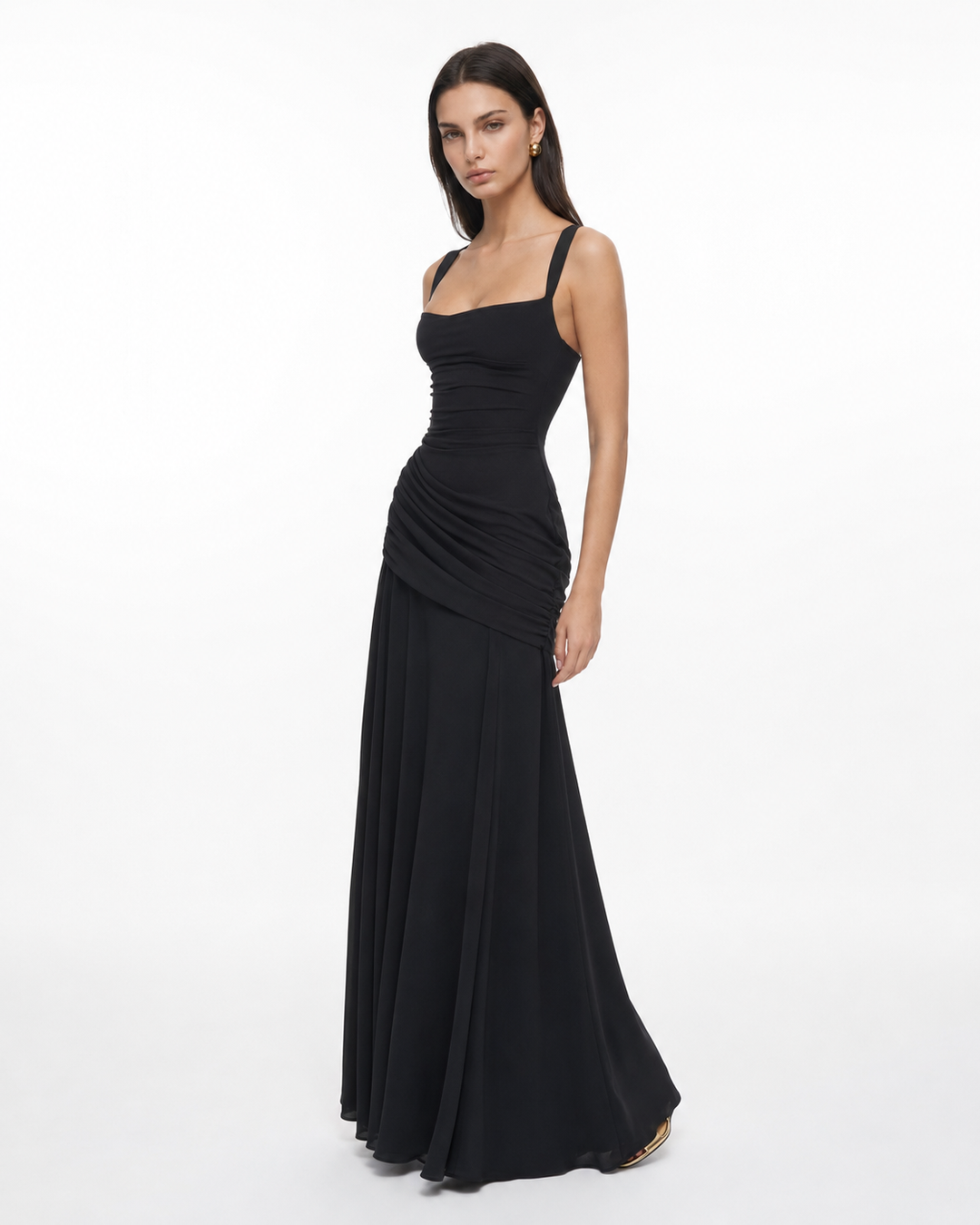 Enie Draped Square-Neck Maxi Dress