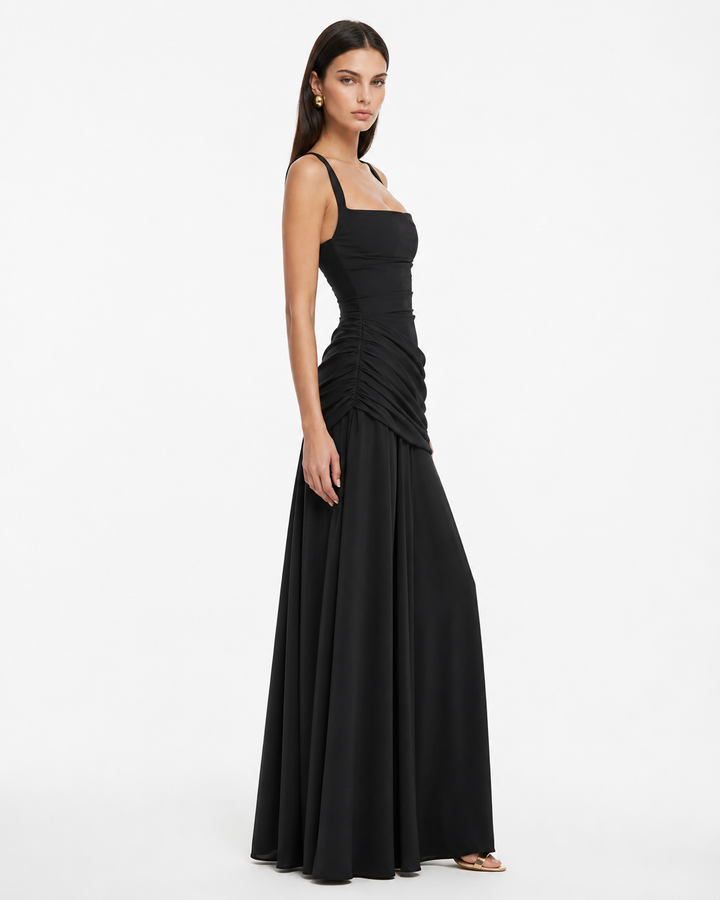 Enie Draped Square-Neck Maxi Dress